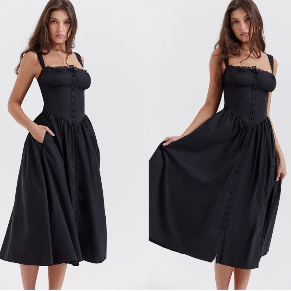 HOUSE OF CB 'Tatiana' Black Midi Sundress NWOT - Picture 3 of 11